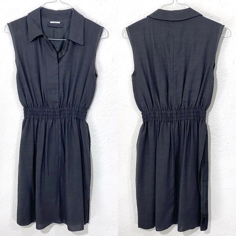 Prada Wool Grey Button Down Sleeveless Shirtdress Layered Overlay Viscose XS